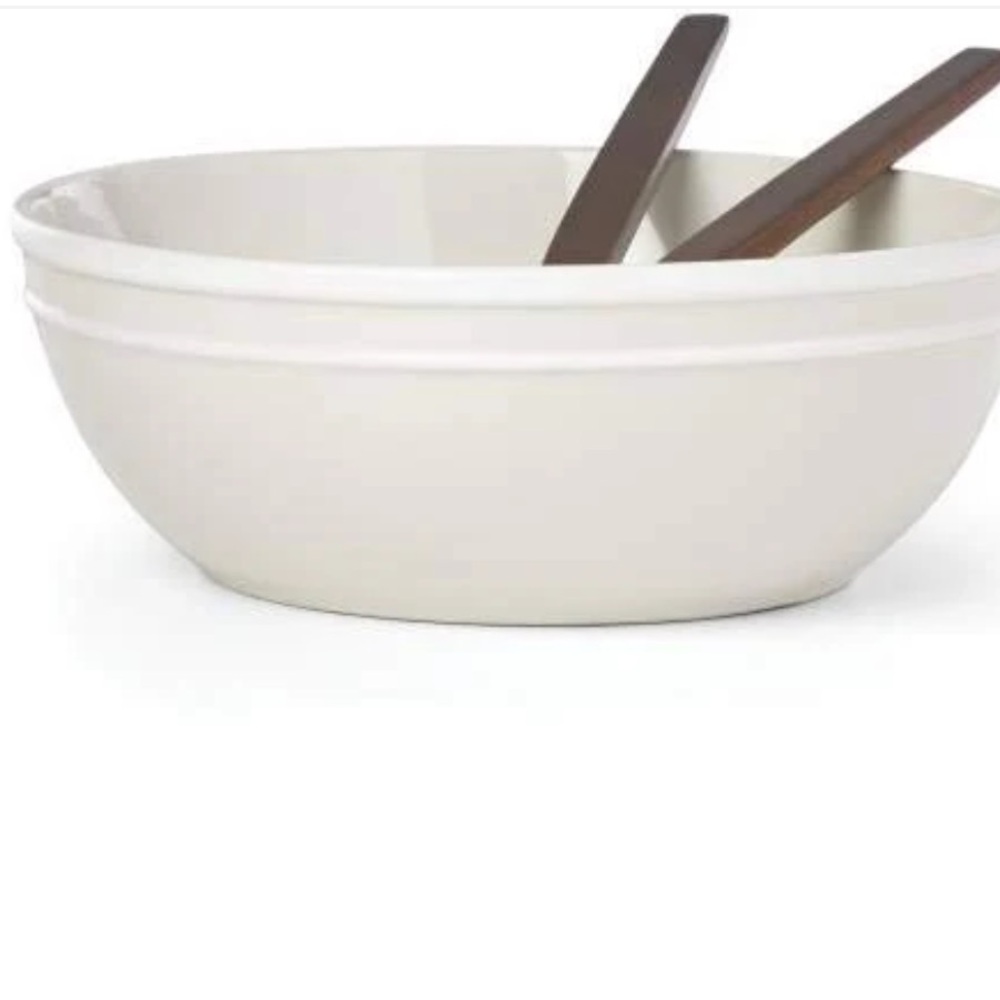 NWT Kate Spade Sculpted Stripe Salad Bowl with Wood Servers